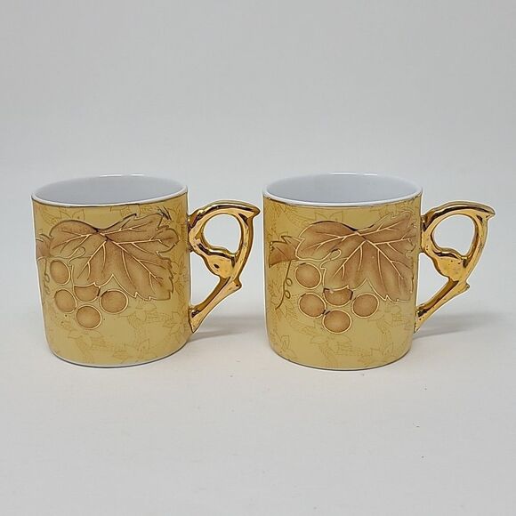 Set of 4 Yamasine Fine Porcelain Demitasse Espresso Cups Golden Leaves Fall - Picture 8 of 13